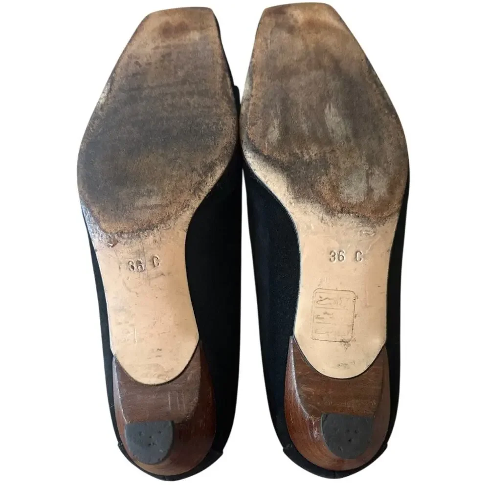 Vintage Gucci Black Suede Square Toe Kitten Heels Logo 36 - Picture 7 of 16